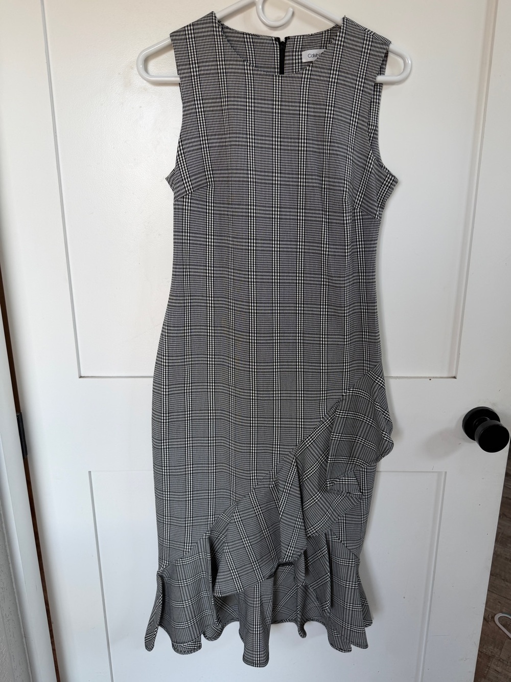 Calvin Klein Black Plaid Ruffle Hem midi Dress 6